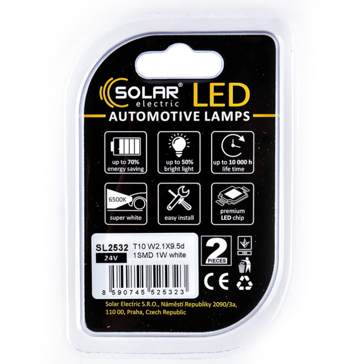 Лед лампа для авто T10 Premium Line 1SMD 1W 6500K Solar комплект 2шт