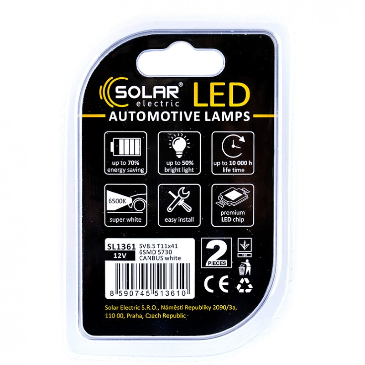 Лед лампа для авто T11x41 Premium Line 6SMD 5730 6500K Canbus Solar комплект 2шт