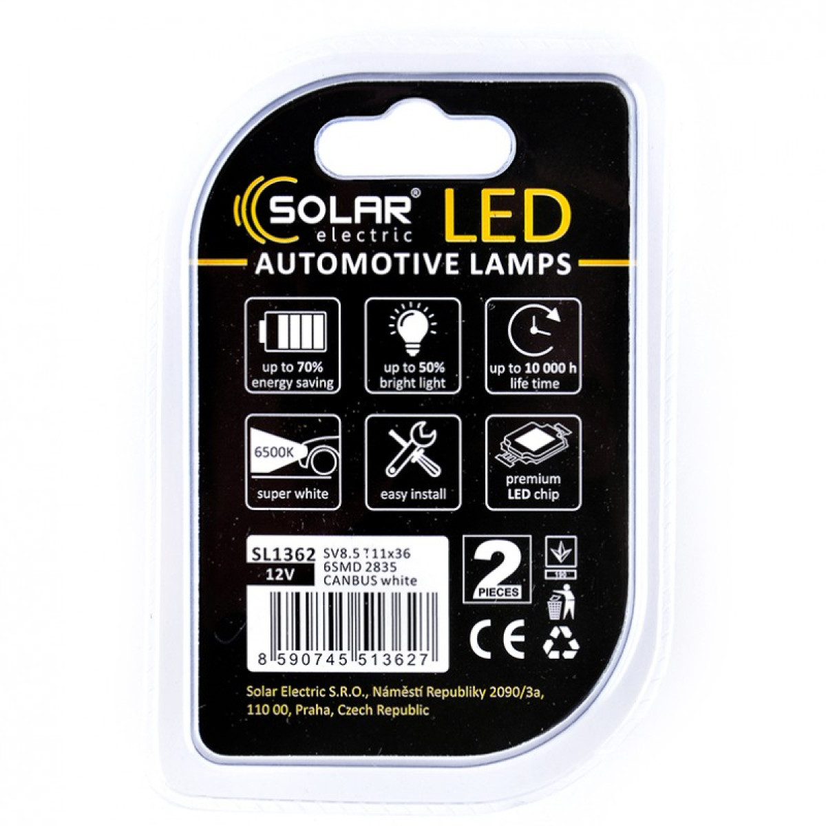 Лед лампа для авто T11x36 Premium Line 6SMD 2835 6500K Canbus Solar комплект 2шт