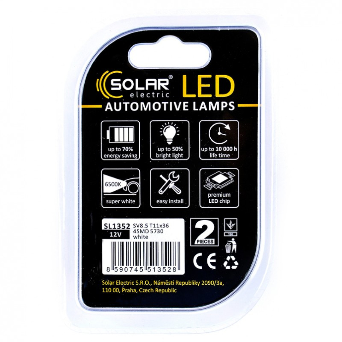 Лед лампа для авто T11x36 Premium Line 4SMD 5730 6500K Solar комплект 2шт