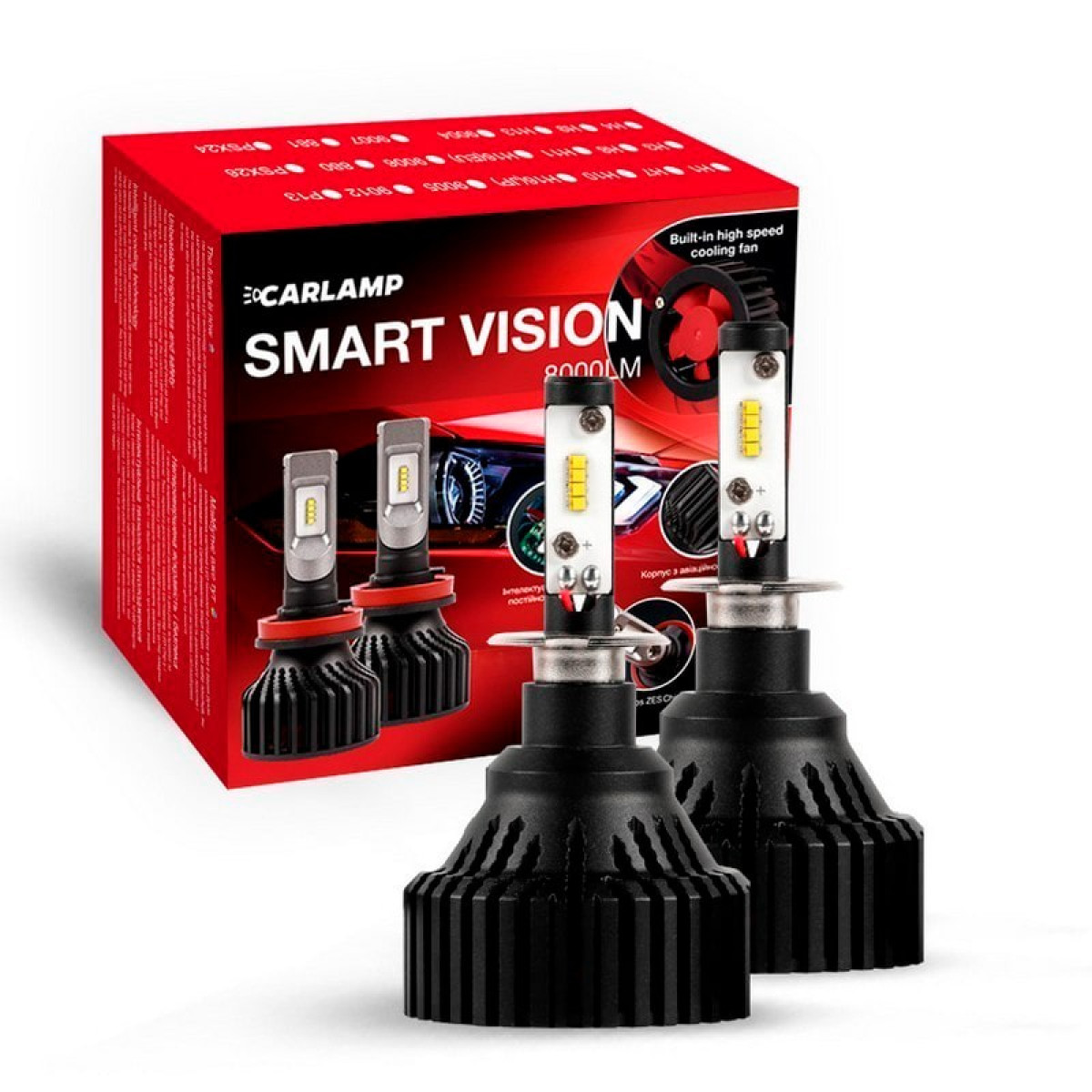 Діодна лампочка для авто H3 Carlamp LED Smart Vision 8000lm 9-16V 30W 6500K комплект 2шт