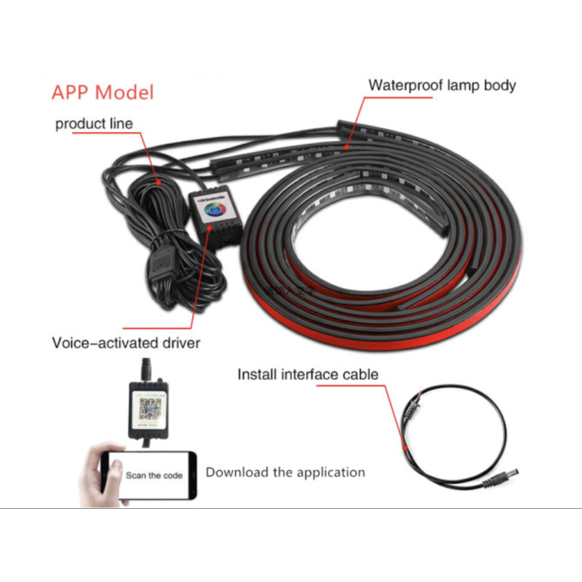 Підсвітка авто RGBW 12V IP68 2×60см + 2×90см з пультом