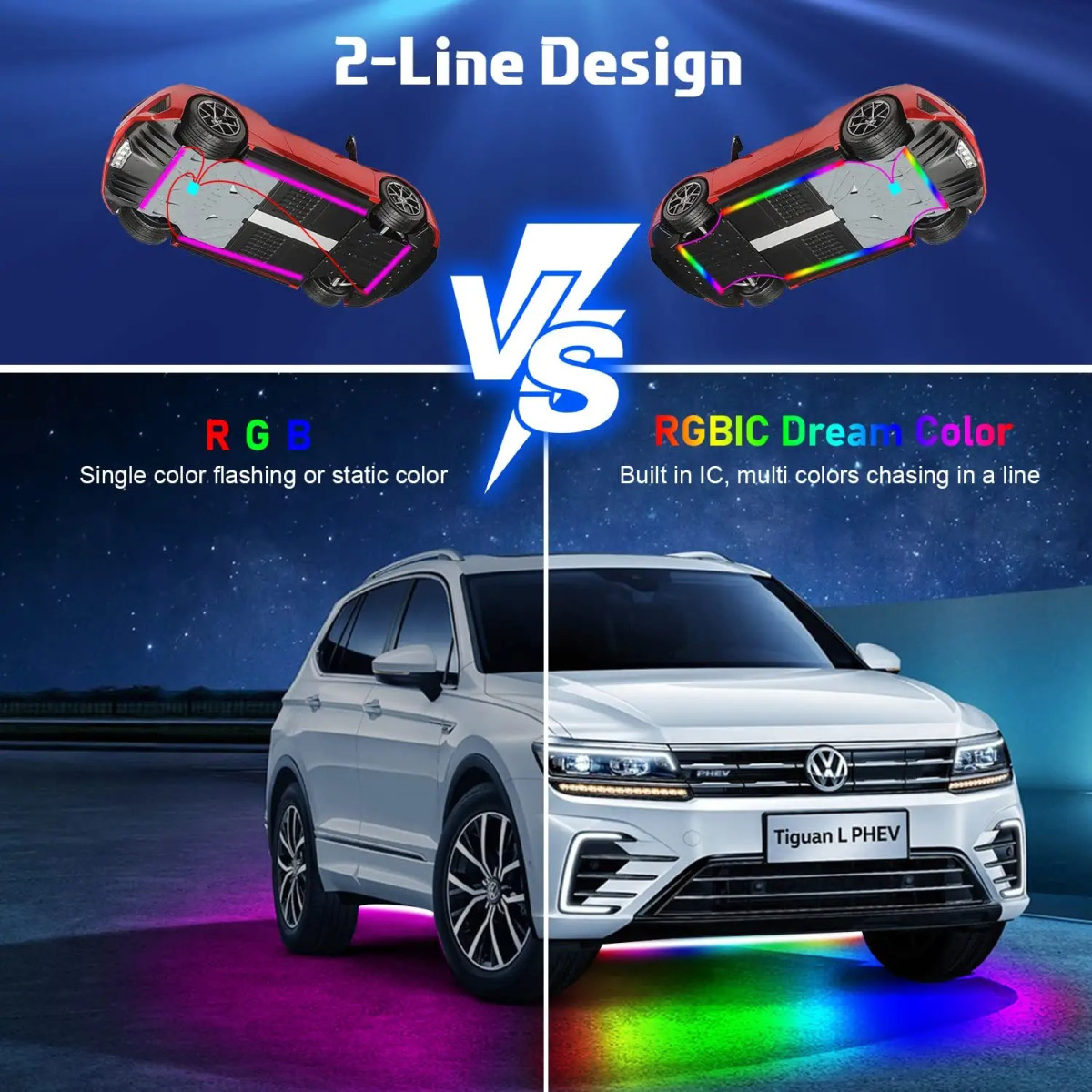 Підсвітка авто RGBW 12V IP68 2×60см + 2×90см з пультом