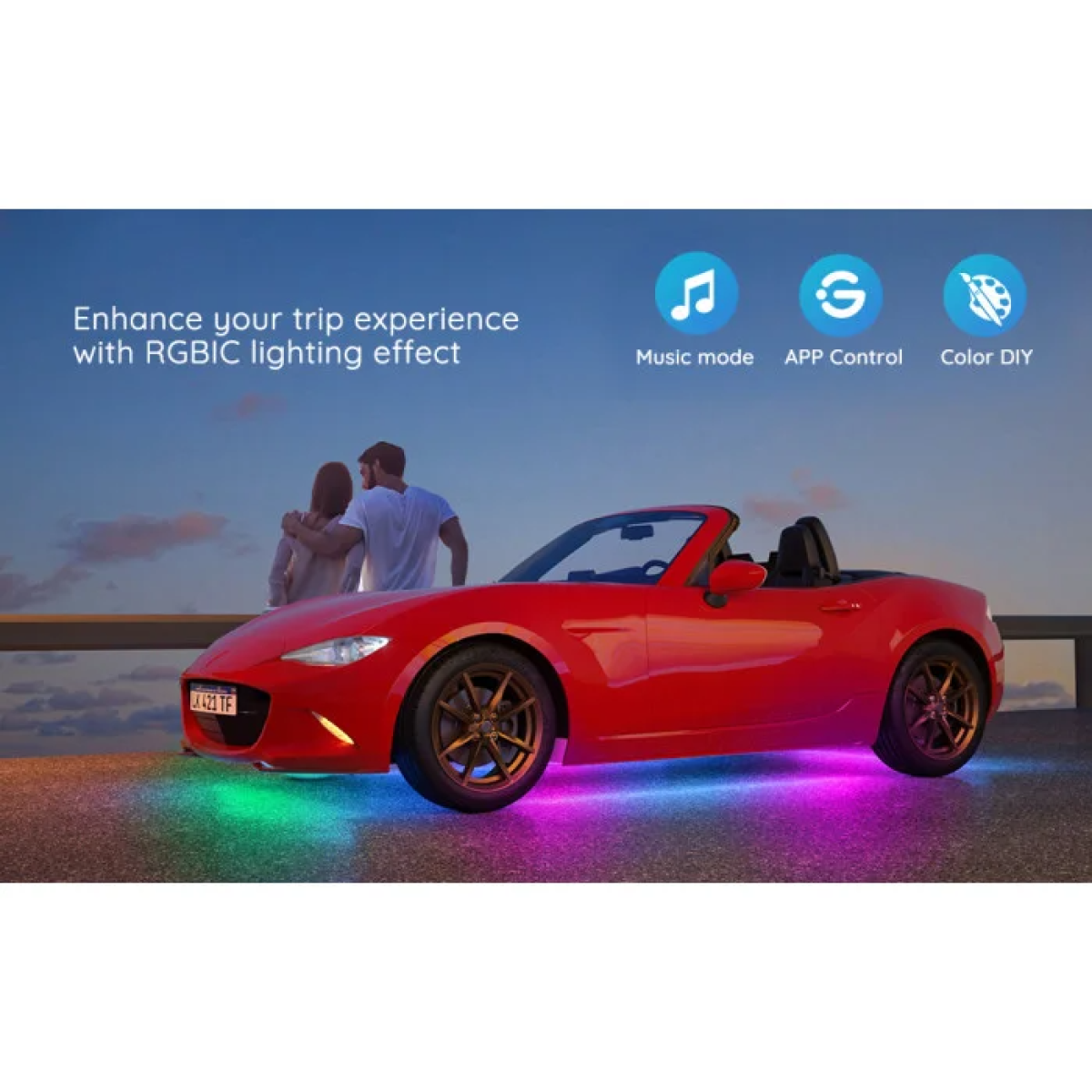 Підсвітка авто RGBW 12V IP68 2×90см + 2×120см з пультом