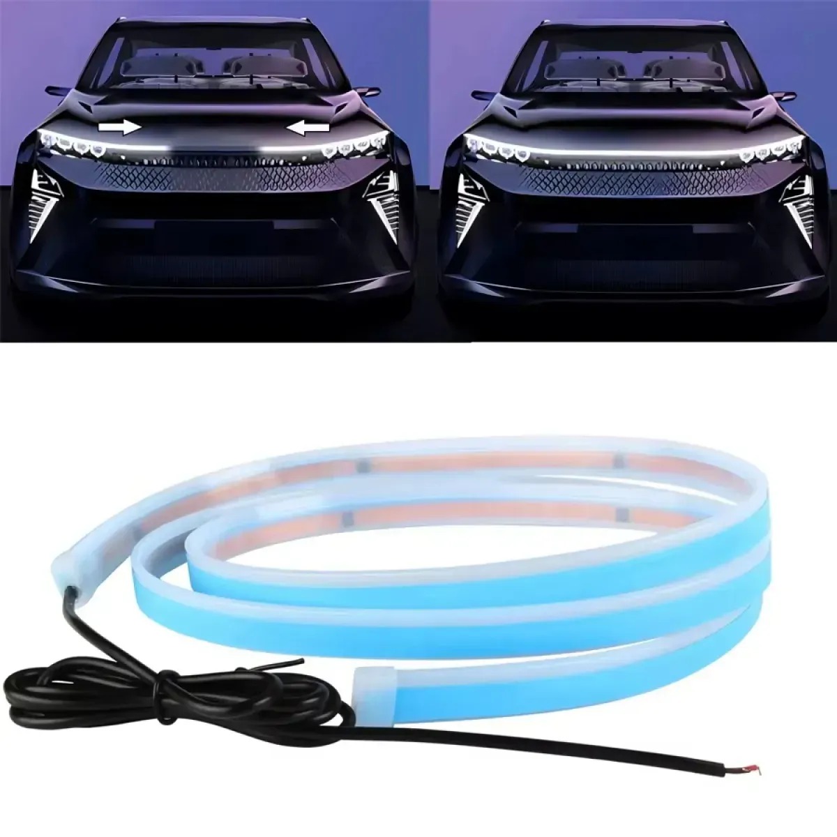 Led стрічка підсвічування капота 150 см 12V білий холодний 6500К IP68